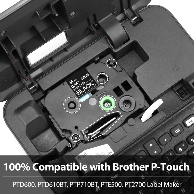Label KINGDOM TZe-355 24mm Black Label Tape Replacement for Brother TZe355 1 Inch White on Black TZe Tape 0.94 Compatible with Brother P Touch Black Tape for PTD600 PTP710BT PTP700 PT2730  3-Pack - Image 2